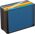 Sinboun Hanging File Organizer Letter-Size File Holder Filing Box Includes 5 Hanging Folders - Metal Mesh Magazine Book Letter Storage Cabinets File Cart for Office Home School, No Assembly Required